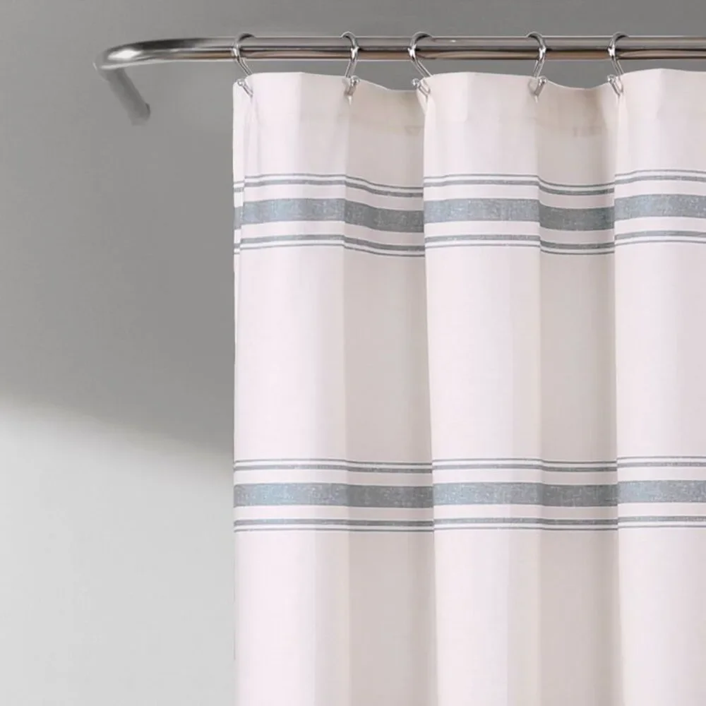Farmhouse Striped Shower Curtain - Blue 100% Cotton